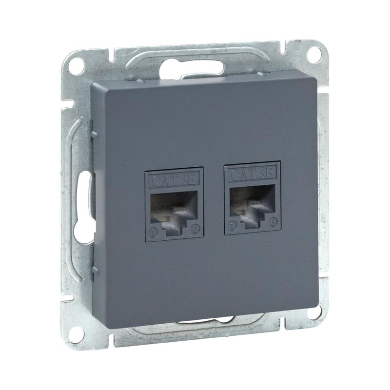 Механизм розетки RJ45 - 2шт, (cat5), графит Эпика