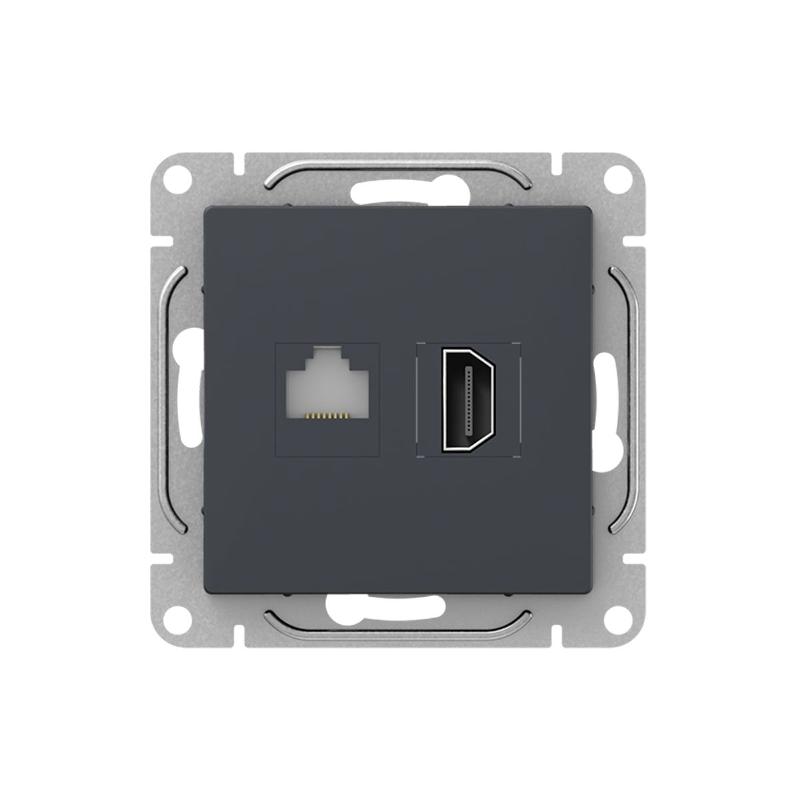 Механизм розетки HDMI+RJ45 (cat5), графит Эпика