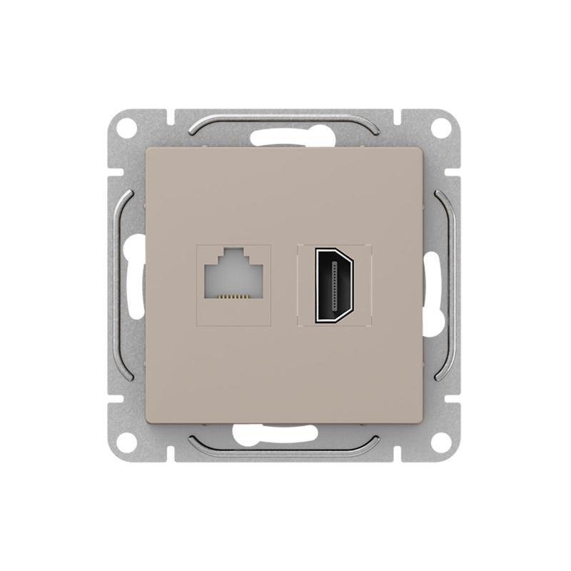 Механизм розетки HDMI+RJ45 (cat5), крем…