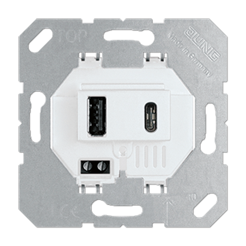 USB-зарядное устройство, USB тип А + USB тип С, выходной ток 3000 mA; белый; универсальные встраиваемые механизмы
