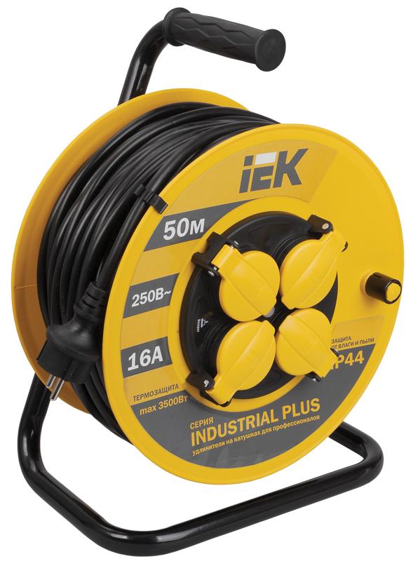Удлинитель на катушке УК50 с т/з 4 места 2Р+PЕ/50метров 3х1,5мм2 IP44 "Industrial plus"