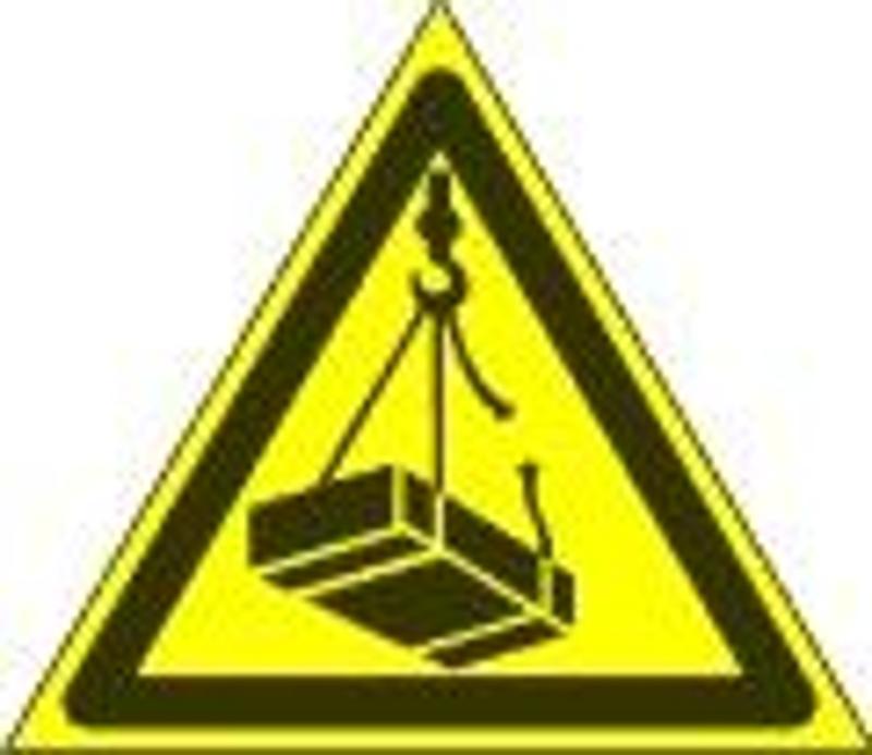 Знак наклейка W06 "Опасно. Возможно падение груза" (200х200х200) ГОСТ 12.4.026-2015  PROxima