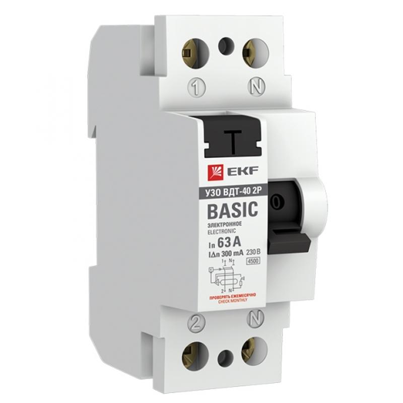 Выключатель дифференциальный (УЗО) ВД-40 2P 63А/300мА (электронное) Basic