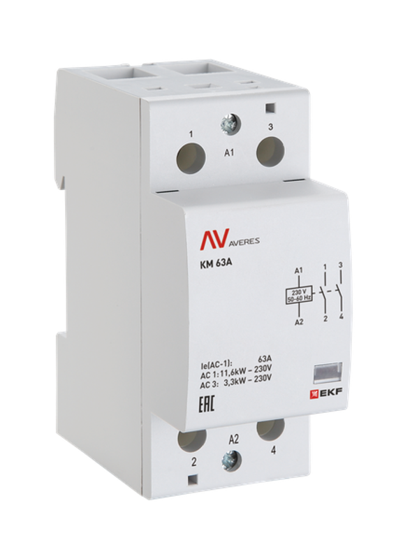 Контактор модульный КМ 63А 2NC 230VAC (2 мод.) AVERES