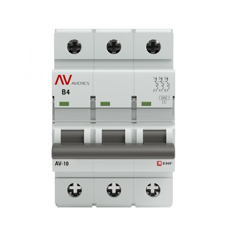 Выключатель автоматический трехполюсный AV-10 4А B 10кА AVERES