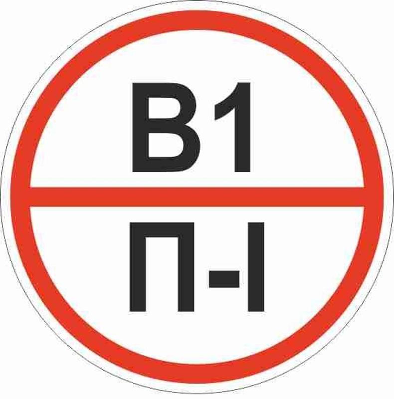 Знак "Категории помещения по взрывопожарной и пожарной опасности В1 П-I" 200х200 мм