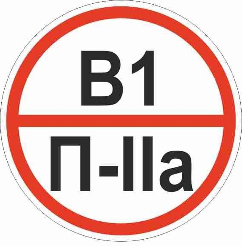 Знак "Категории помещения по взрывопожарной и пожарной опасности В1 П-IIа" 200х200 мм