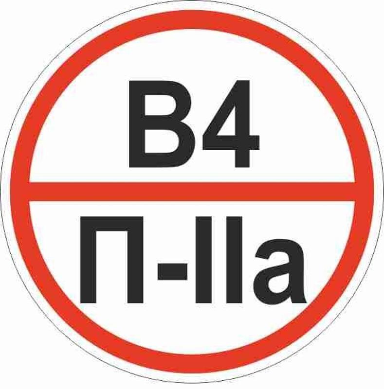 Знак "Категории помещения по взрывопожарной и пожарной опасности В4 П-IIа" 200х200 мм