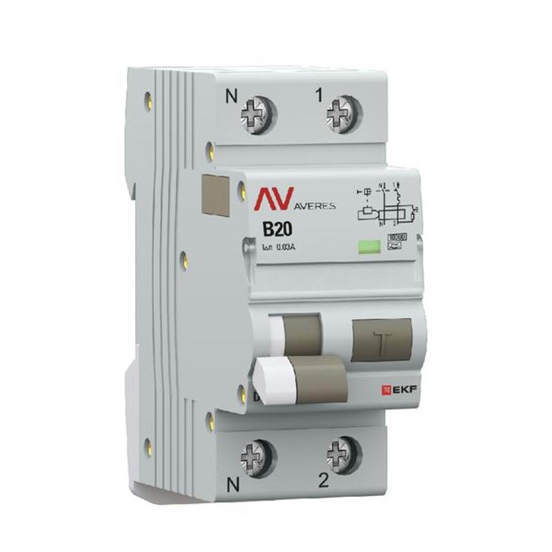 Дифференциальный автомат (УЗО) DVA-10 1P+N 20А (B) 30мА (A) 10кА  AVERES