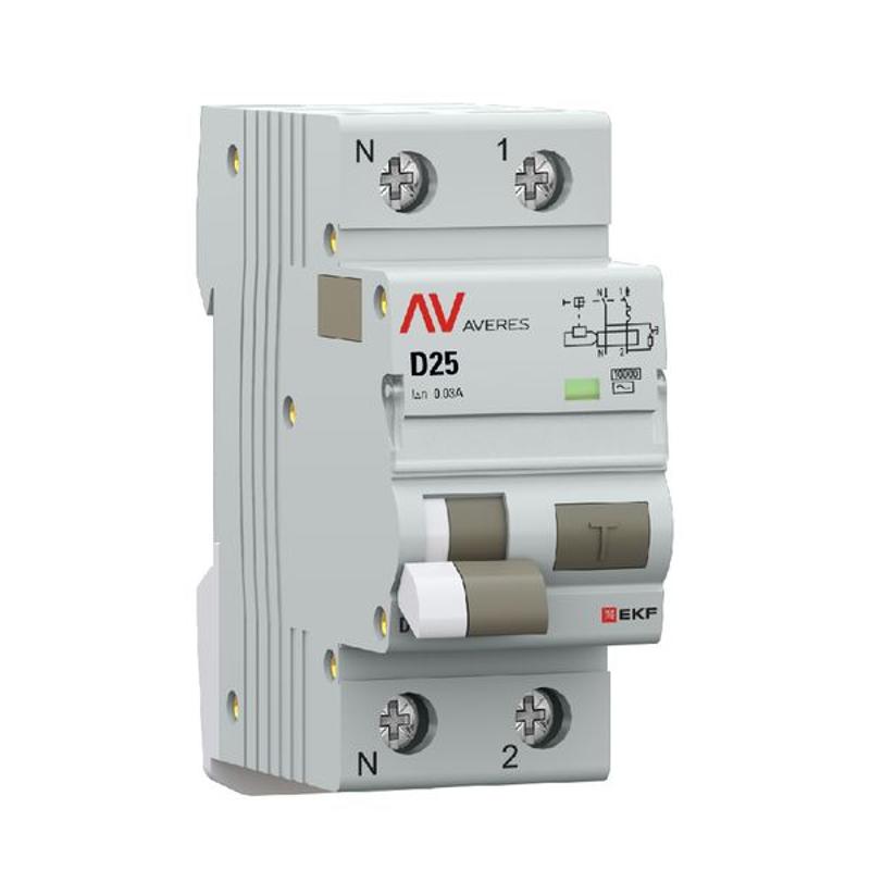 Дифференциальный автомат (УЗО) DVA-10 1P+N 25А (D) 30мА (AC) 10кА  AVERES