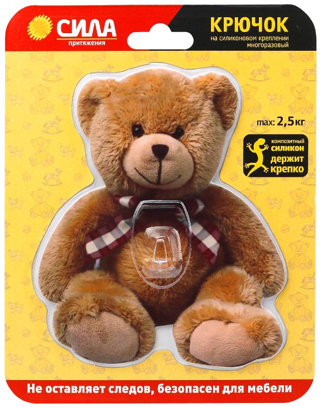 Крючок SHT12-S1C-12 на силиконовом креплении Мишка Teddy 12х14.5 см нагрузка до 2,5 кг