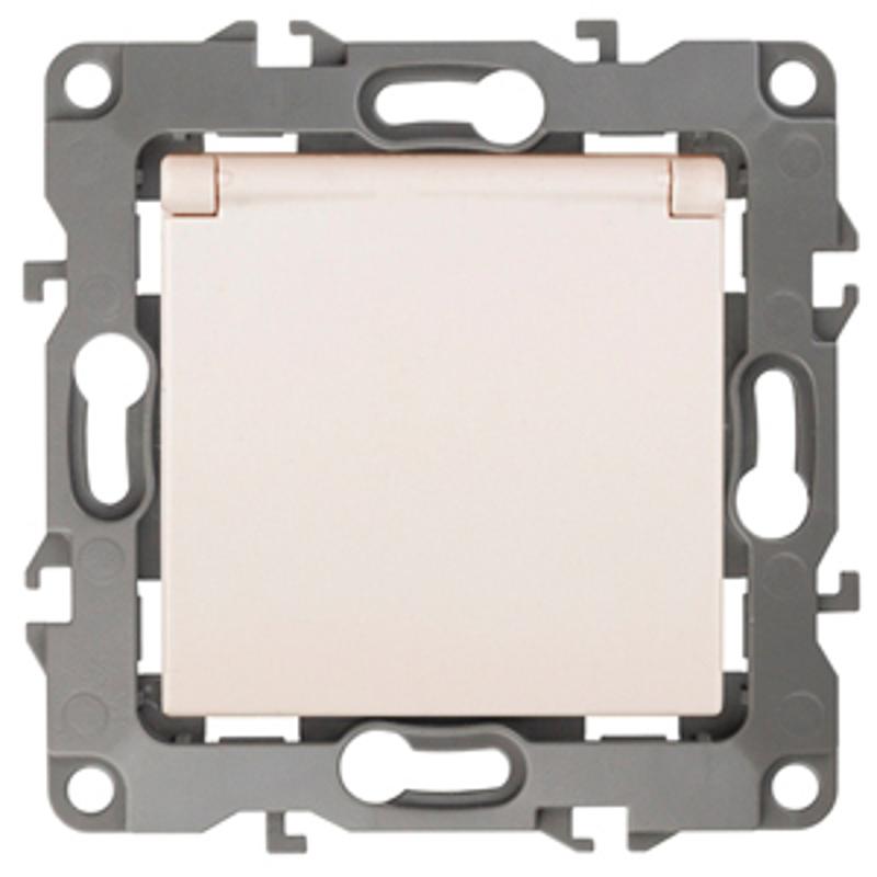 Розетка 12-2103-02 2P+E Schuko со шторками с крышкой, 16АХ-250В,  слоновая кость