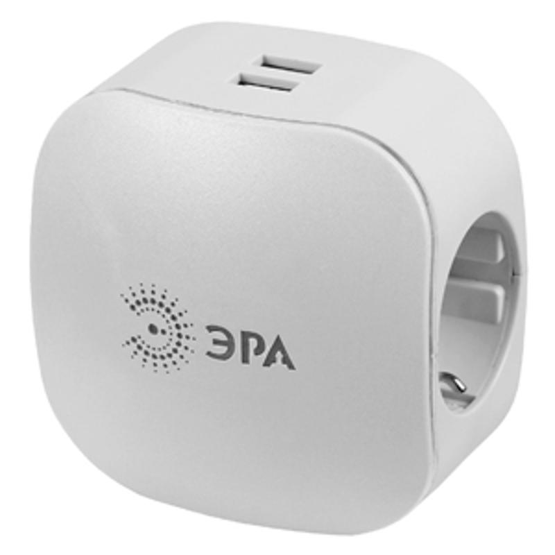 Тройник SP-3e-USB-2A  3гн 220V + 2xUSB 2000mA, c заземл, со шт (белый) (6/36/864)