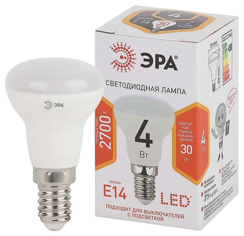 Лампа светодиодная LED R39-4W-827-E14 Лампы СВЕТОДИОДНЫЕ СТАНДАРТ ЭРА (диод, рефлектор, 4Вт, тепл, E14)