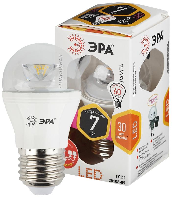 Лампа светодиодная LED P45-7W-827-E27-Clear (диод,шар,7Вт,тепл,E27)