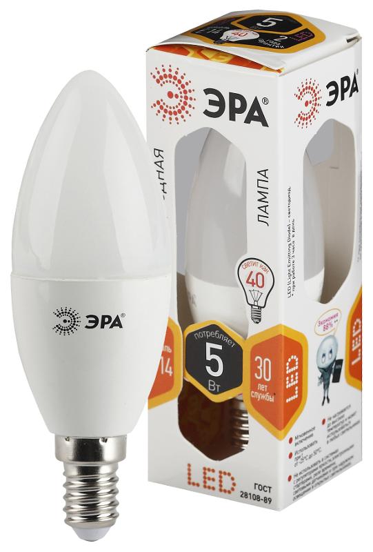 Лампа светодиодная LED 5Вт E14 220В 2700К smd B35 свеча