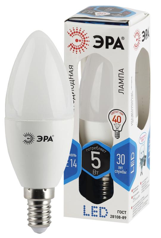 Лампа светодиодная LED 5Вт E14 220В 4000К smd B35 свеча