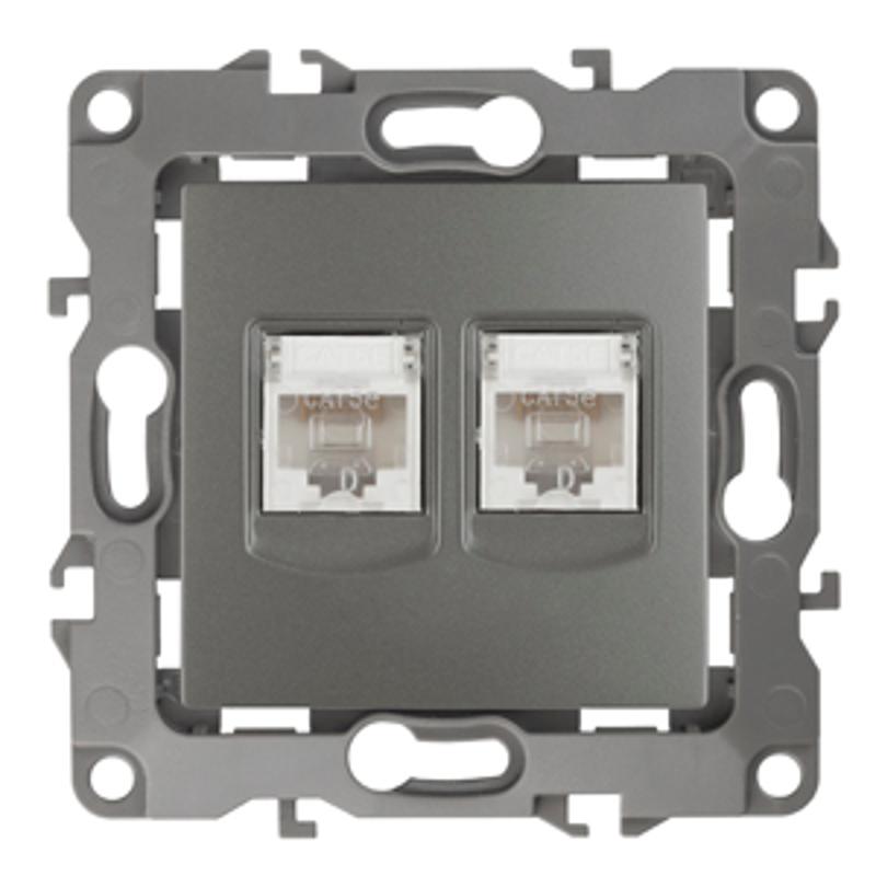 Розетка информационная двойная 12-3108-12  2XRJ45,  графит
