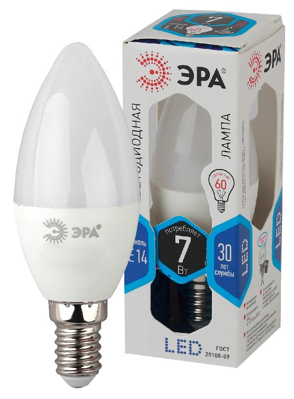 Лампа светодиодная LED 7Вт E14 220В 4000К smd B35 свеча