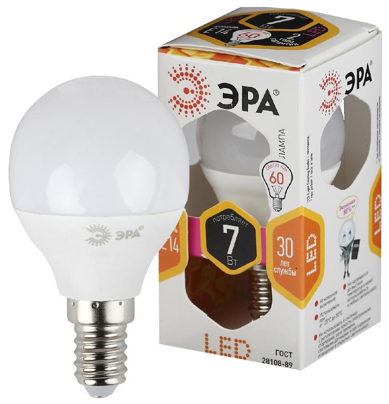 Лампа светодиодная LED 7Вт E14 220В 2700К smd P45 шар