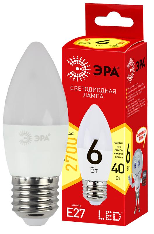 Лампа светодиодная LED  6Вт Е27 220В 2700К smd B35 ECO свеча