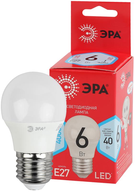 Лампа cветодиодная ECO LED P45-6W-840-E27 (диод, шар, 6Вт, нейтр, E27) (10/100/4000)