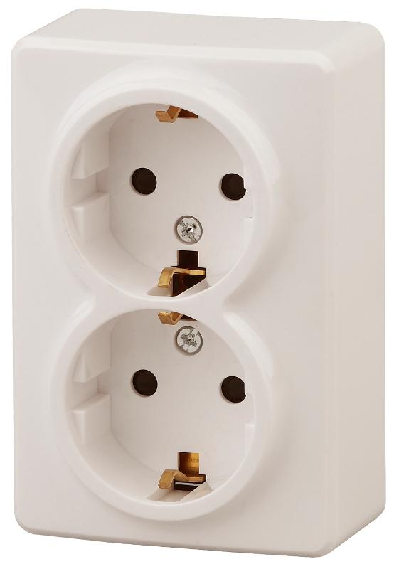 Розетка 11-2205-02  2х2P+E Schuko, 16АХ-250В, ОУ, Эксперт, Слоновая кость