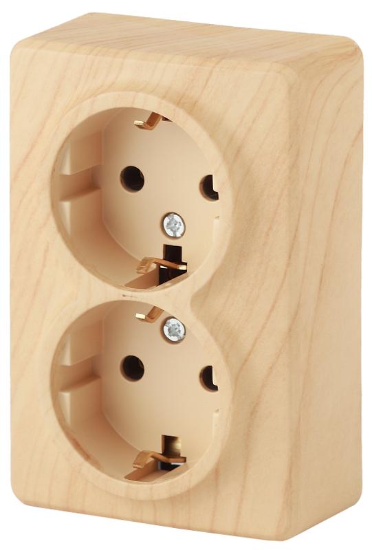 Розетка 11-2205-11  2х2P+E Schuko, 16АХ-250В, ОУ, Эксперт, Сосна