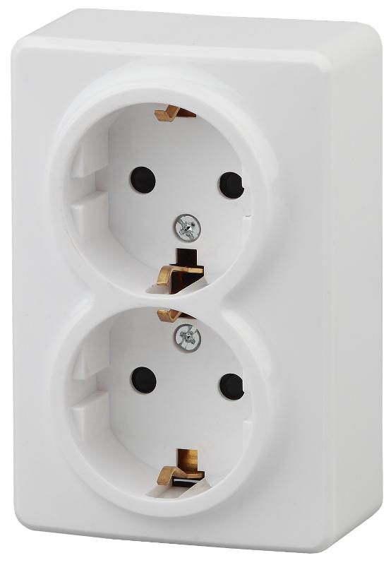 Розетка 11-2206-01  2х2P+E Schuko со шторками, 16АХ-250В, ОУ, Эксперт, Белый