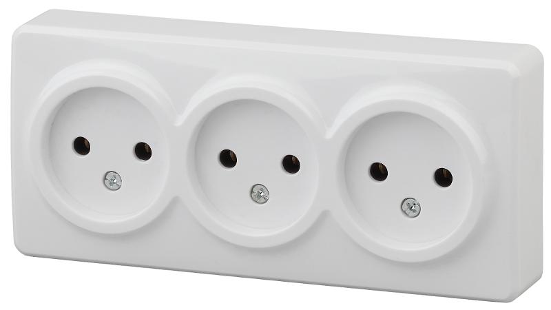 Розетка 11-2207-01  3х2P, 16АХ-250В, ОУ, Эксперт, Белый