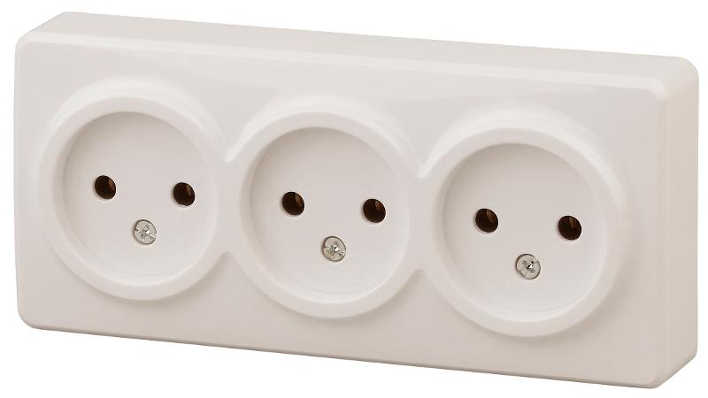 Розетка 11-2207-02  3х2P, 16АХ-250В, ОУ, Эксперт, Слоновая кость