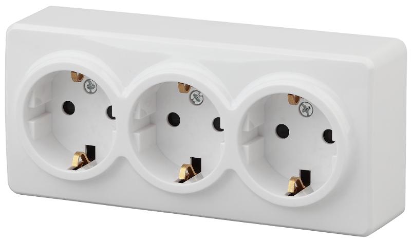 Розетка 11-2208-01  3х2P+E Schuko, 16АХ-250В, ОУ, Эксперт, Белый