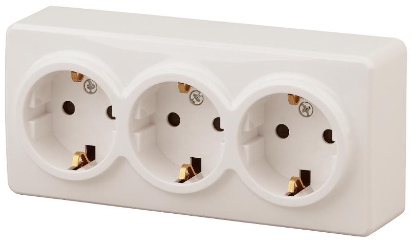 Розетка 11-2209-02  3х2P+E Schuko со шторками, 16АХ-250В, ОУ, Эксперт, Слоновая кость