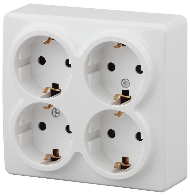 Розетка 11-2211-01  4х2P+E Schuko со шторками, 16АХ-250В, ОУ, Эксперт, Белый