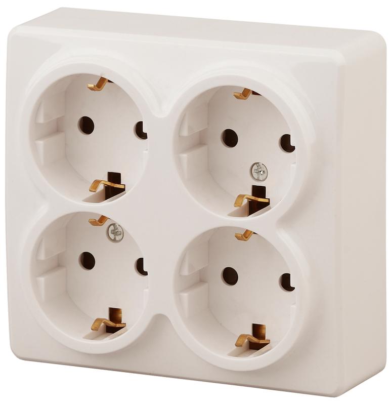 Розетка 11-2211-02  4х2P+E Schuko со шторками, 16АХ-250В, ОУ, Эксперт, Слоновая кость