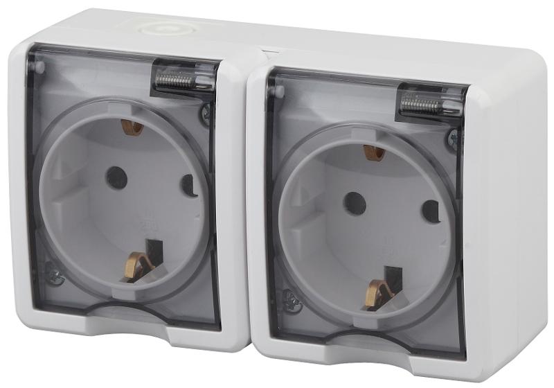 Розетка 11-2403-01  2-ая с заземлением IP54, 16АХ-250В, ОУ, Эксперт, Белый