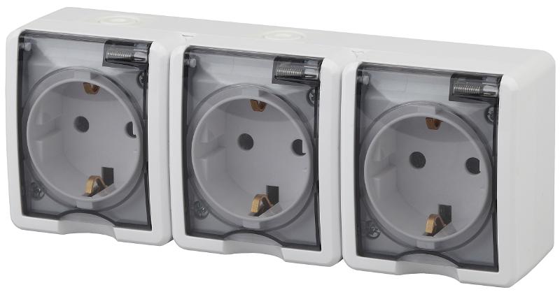 Розетка 11-2405-01  3-ая с заземлением IP54, 16АХ-250В, ОУ, Эксперт, Белый
