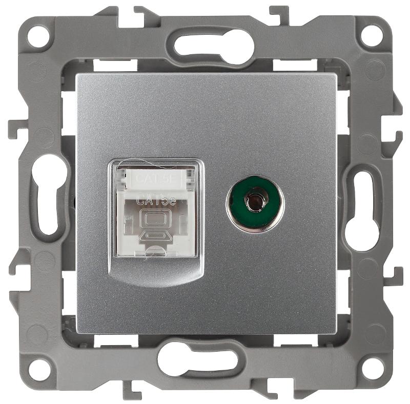 Розетка информационная+TV 12-3110-03 RJ45+TV,  алюминий