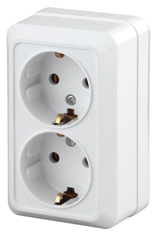 2-204-01 Intro Розетка 2х2P+E Schuko, 16А-250В, IP20, ОУ, Quadro, белый