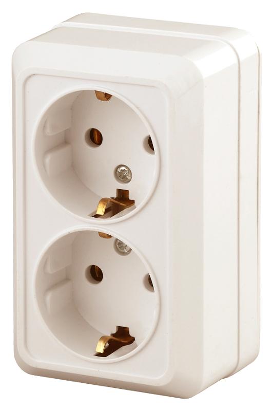 2-204-02 Intro Розетка 2х2P+E Schuko, 16А-250В, IP20, ОУ, Quadro, сл.кость