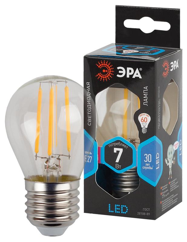 Лампа светодиодная F-LED P45-7W-840-E27 Лампы СВЕТОДИОДНЫЕ F-LED ЭРА (филамент, шар, 7Вт, нейтр, E27)
