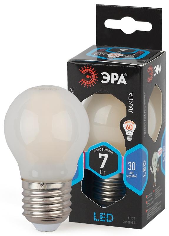 Лампа светодиодная F-LED P45-7W-840-E27 frost (филамент, шар мат., 7Вт, нейтр, E27)