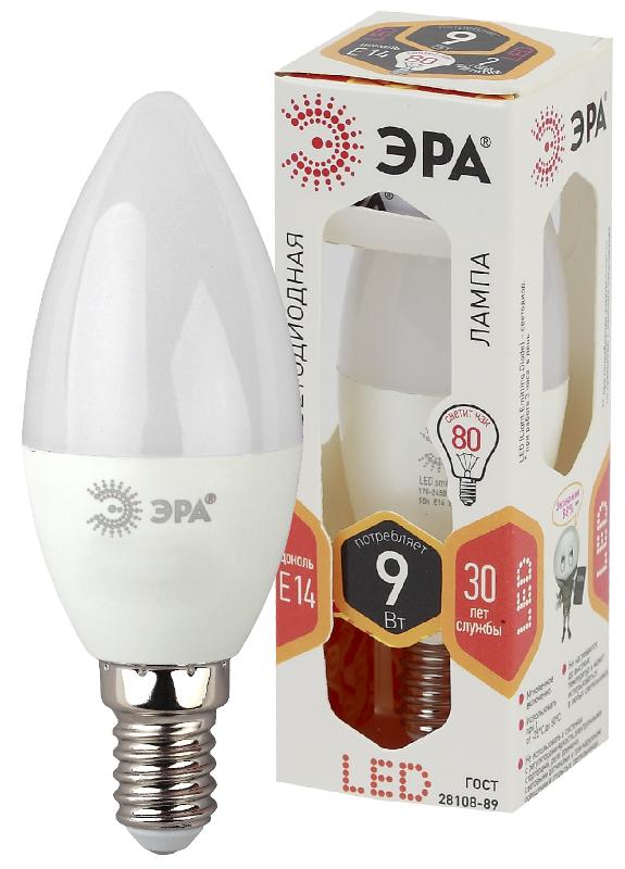 Лампа светодиодная LED 9Вт E14 220В 2700К B35 свеча