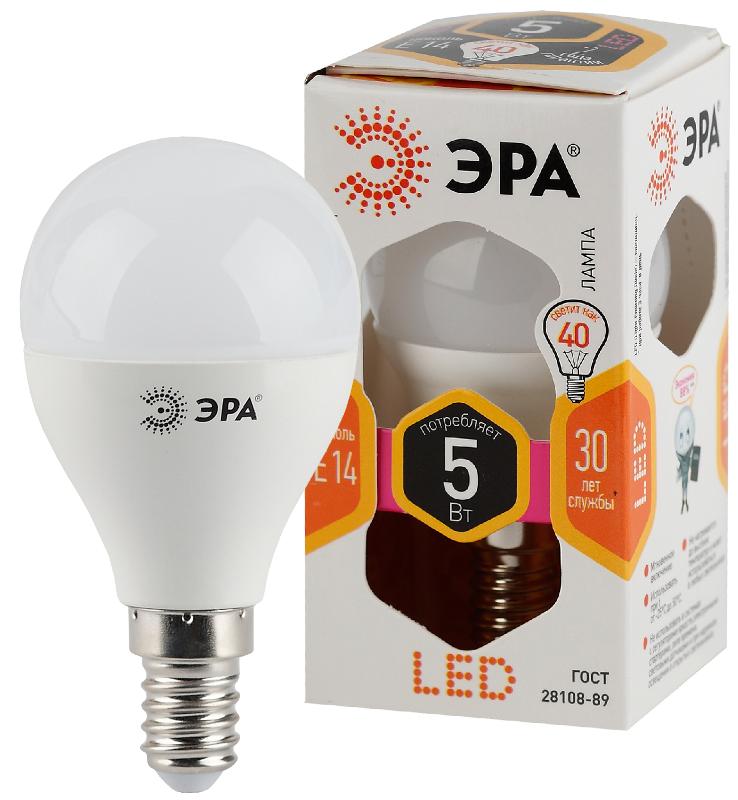 Лампа светодиодная LED 5Вт E14 220В 2700К smd P45 шар