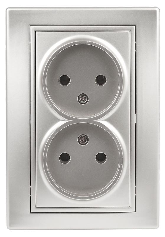 1-204-03 Intro Розетка 2х2P, 16А-250В, IP20, СУ, Plano, алюминий