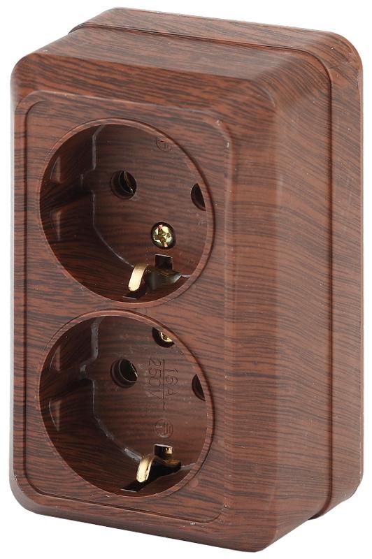 2-204-10 Intro Розетка 2х2P+E Schuko, 16А-250В, IP20, ОУ, Quadro, венге