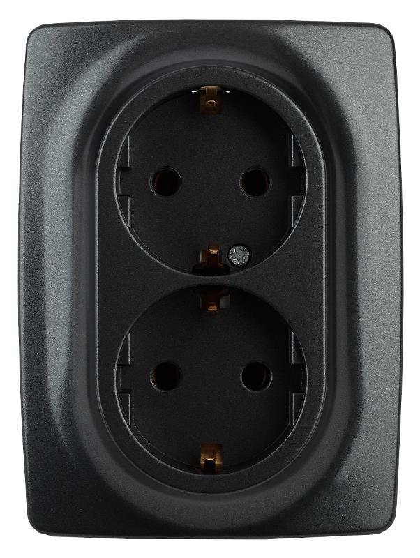 Розетка 2-ая с заземлением 16A-250В IP20 Эра12 антрацит