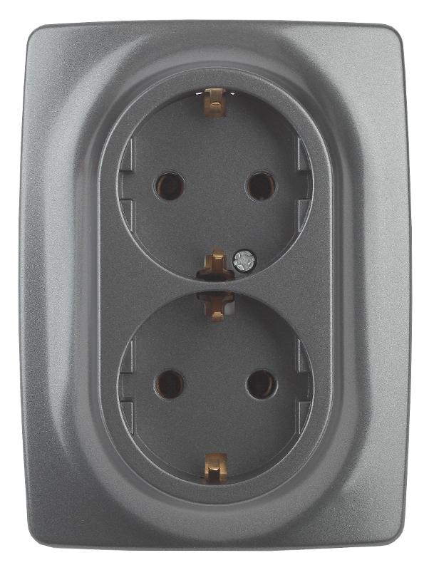 12-2106-12  Розетка 2-ая с заземлением, 16A-250В, IP20, Эра12, графит