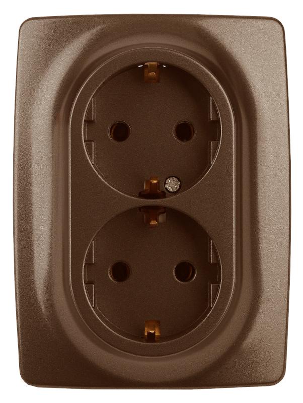 12-2106-13  Розетка 2-ая с заземлением, 16A-250В, IP20, Эра12, бронза
