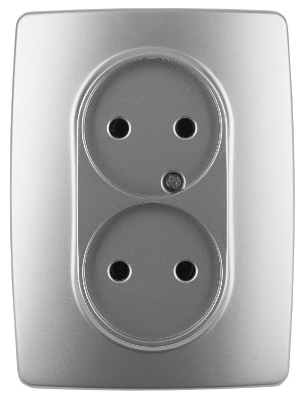 12-2107-03  Розетка 2-ая без заземления, 16A-250В, IP20, Эра12, алюминий